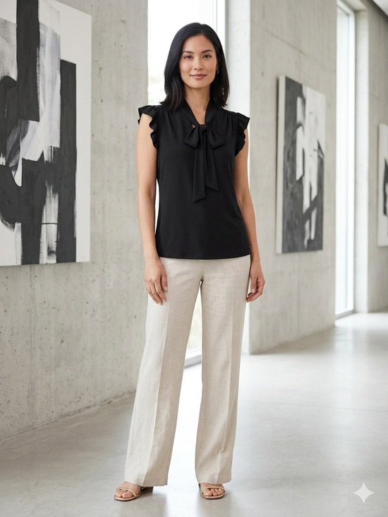 Calvin Klein Tops - CALVIN KLEIN Black Tie-Neck Ruffle Sleeve Women's Top. Size S